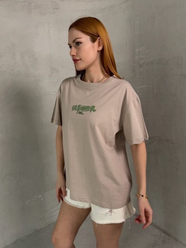 T-908 Vizon Çince Yazılı Enjeksiyon Baskı Bisiklet Yaka Tshirt - Thumbnail
