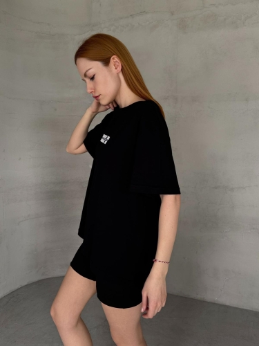 Cappmoda - T-920 Siyah Wake Up Yazılı Enjeksiyon Baskı Bisiklet Yaka Tişört (1)