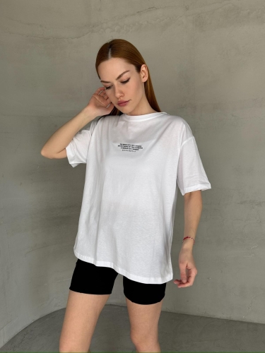 T-921 Beyaz The Brand Yazılı Enjeksiyon Baskı Bisiklet Yaka Tişört - Thumbnail
