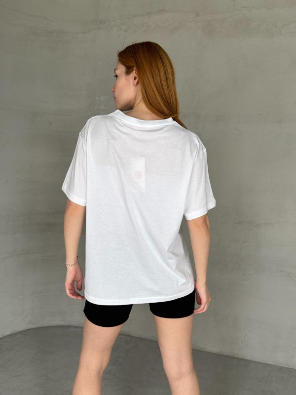 T-921 Beyaz The Brand Yazılı Enjeksiyon Baskı Bisiklet Yaka Tişört