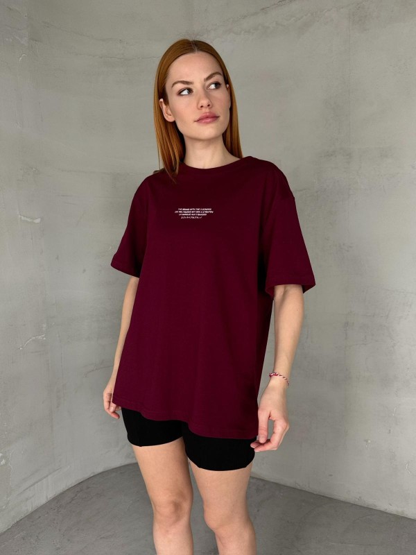 T-921 Bordo The Brand Yazılı Enjeksiyon Baskı Bisiklet Yaka Tişört