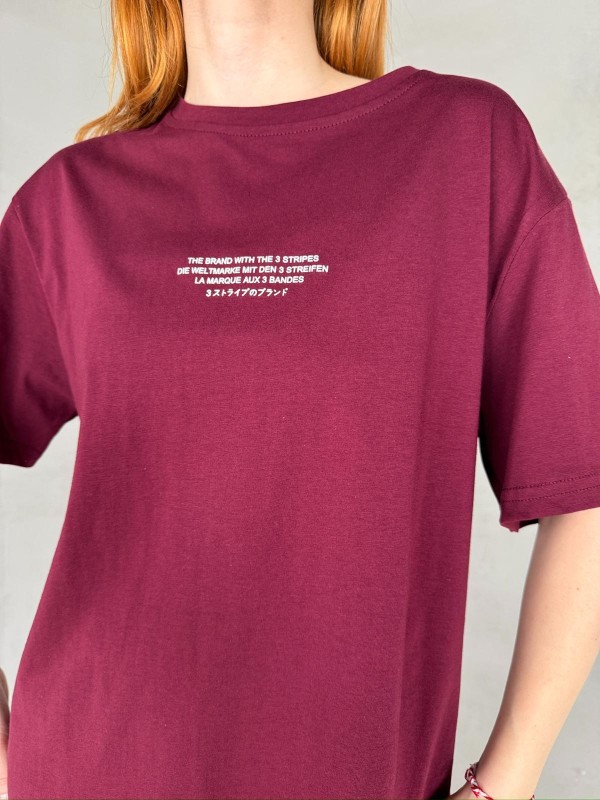 T-921 Bordo The Brand Yazılı Enjeksiyon Baskı Bisiklet Yaka Tişört