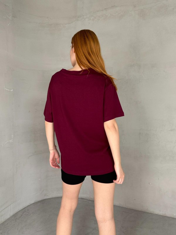 T-921 Bordo The Brand Yazılı Enjeksiyon Baskı Bisiklet Yaka Tişört