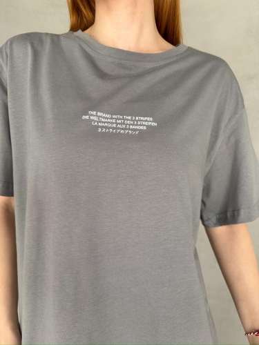 Cappmoda - T-921 Füme The Brand Yazılı Enjeksiyon Baskı Bisiklet Yaka Tişört (1)