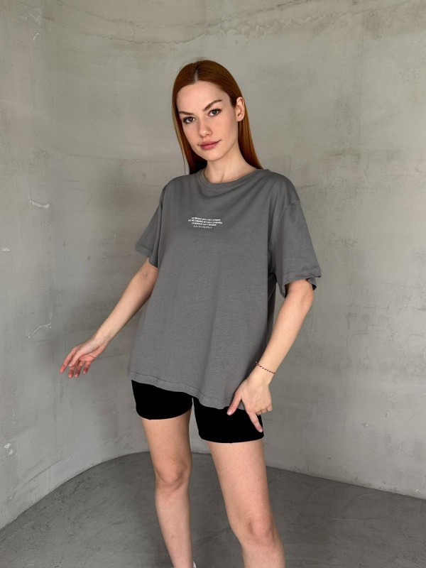 T-921 Füme The Brand Yazılı Enjeksiyon Baskı Bisiklet Yaka Tişört