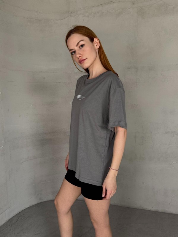 T-921 Füme The Brand Yazılı Enjeksiyon Baskı Bisiklet Yaka Tişört