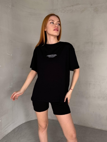 T-921 Siyah The Brand Yazılı Enjeksiyon Baskı Bisiklet Yaka Tişört - Thumbnail