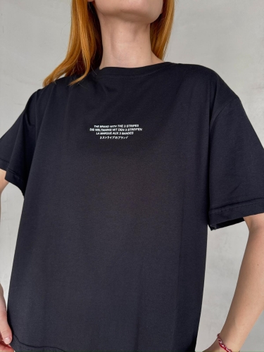 Cappmoda - T-921 Siyah The Brand Yazılı Enjeksiyon Baskı Bisiklet Yaka Tişört (1)