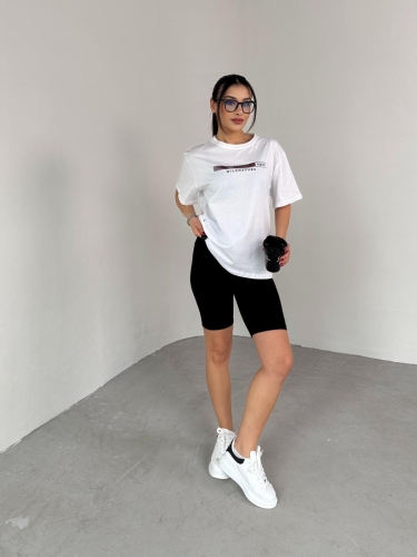 Cappmoda - T-924 Beyaz Vıbes Kabartma Baskılı Salaş Pamuklu Tişört (1)