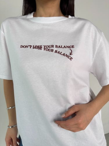 Cappmoda - T-926 Beyaz Dont Lose Yazılı Enjeksiyon Baskı Bisiklet Yaka Tişört (1)