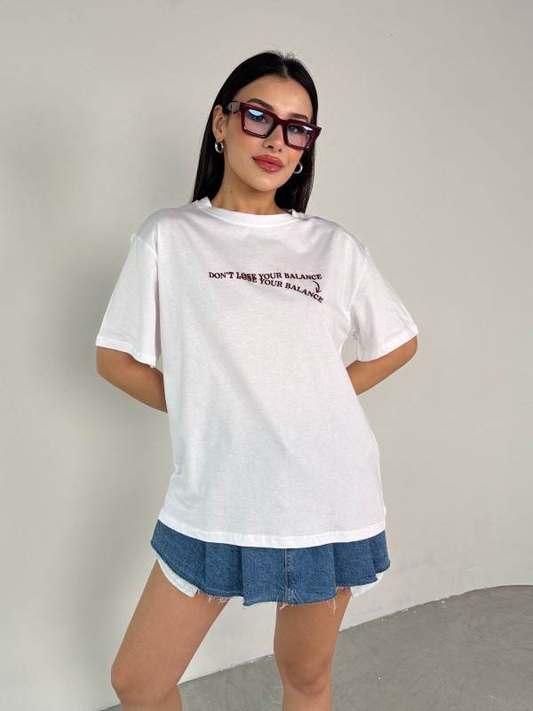 T-926 Beyaz Dont Lose Yazılı Enjeksiyon Baskı Bisiklet Yaka Tişört