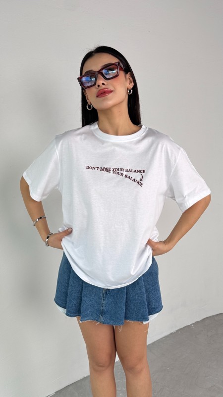 T-926 Beyaz Dont Lose Yazılı Enjeksiyon Baskı Bisiklet Yaka Tişört