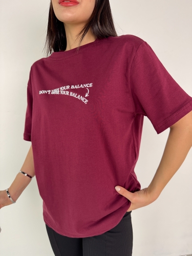 Cappmoda - T-926 Bordo Dont Lose Yazılı Enjeksiyon Baskı Bisiklet Yaka Tişört (1)