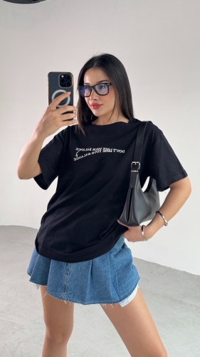 Cappmoda - T-926 Siyah Dont Lose Yazılı Enjeksiyon Baskı Bisiklet Yaka Tişört (1)