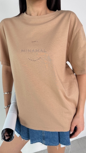 Cappmoda - T-927 Vizon Mınamal Yazılı Enjeksiyon Baskı Bisiklet Yaka Tişört (1)