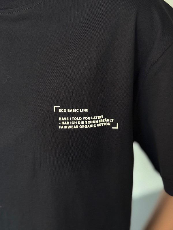 TKM-0041 Siyah Eco Basıc LIne Yazılı Enjeksiyon Baskı Bisiklet Yaka Tişört Bel Lastikli Çimalı Jogger Eşofman İkili Takım