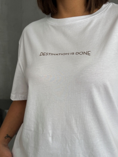 TKM-0048 Vizon Destınatıon Is Done Yazı Enjeksiyon Baskı Bisiklet Yaka Tişört Etiket Detay Palazzo Pantolon İkili Takım - 2