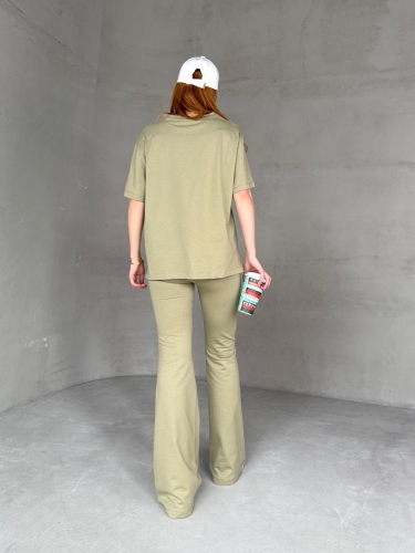TKM-0050 Haki Generatıon Yazı Enjeksiyon Baskılı Bisiklet Yaka Tişört Bel Lastikli İspanyol Paça Pantolon İkili Takım - 10