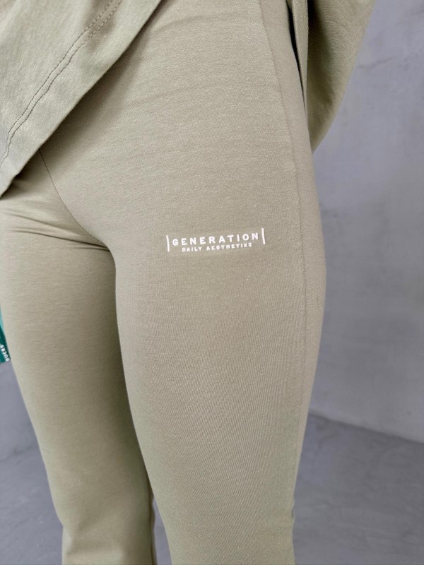 TKM-0050 Haki Generatıon Yazı Enjeksiyon Baskılı Bisiklet Yaka Tişört Bel Lastikli İspanyol Paça Pantolon İkili Takım - 9
