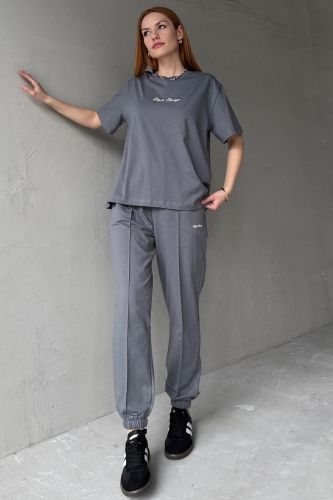 TKM-0051 Füme Style Change Yazılı Tişört Paça Lastikli Pantolon İkili Takım - Thumbnail