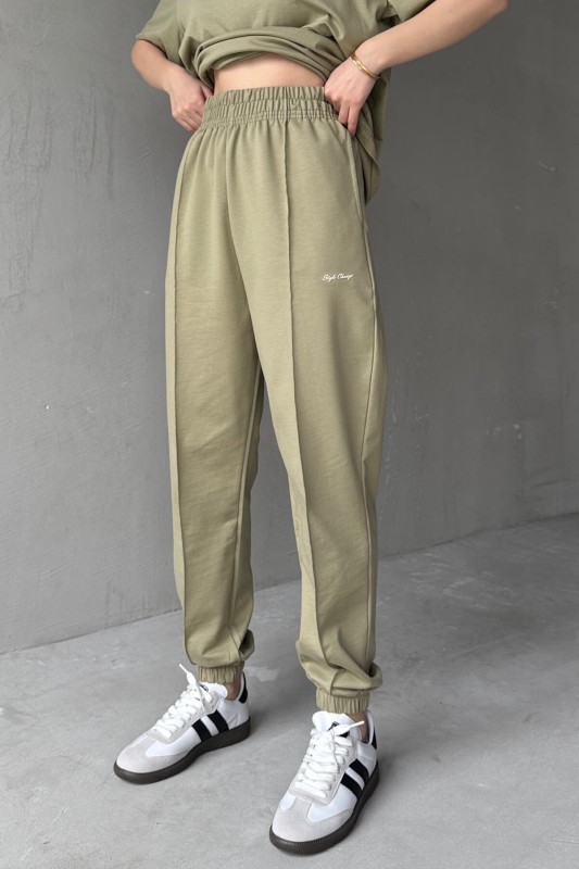 TKM-0051 Haki Style Change Yazılı Tişört Paça Lastikli Pantolon İkili Takım