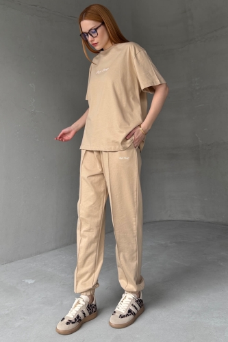 Cappmoda - TKM-0051 Vizon Style Change Yazılı Tişört Paça Lastikli Pantolon İkili Takım (1)