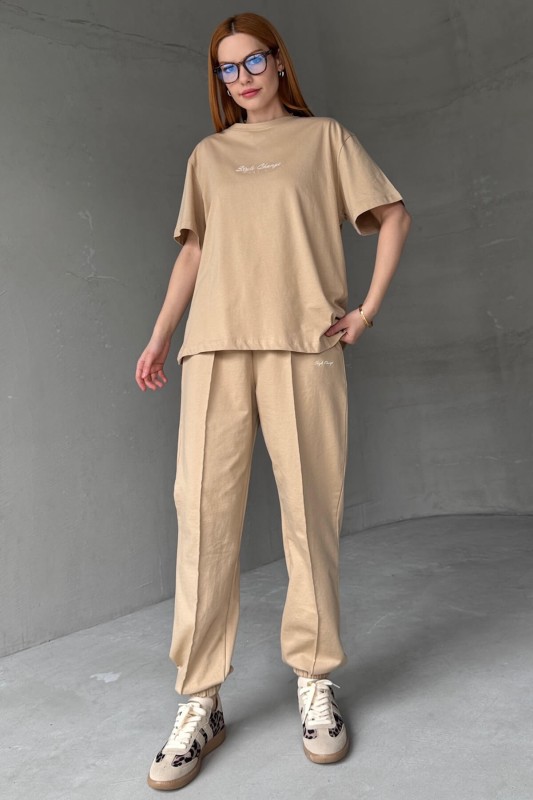 TKM-0051 Vizon Style Change Yazılı Tişört Paça Lastikli Pantolon İkili Takım