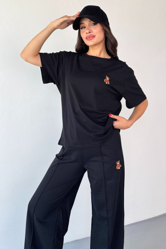 TKM-0053 Siyah Ayıcık Desen İşlemeli Spor Takım - 2