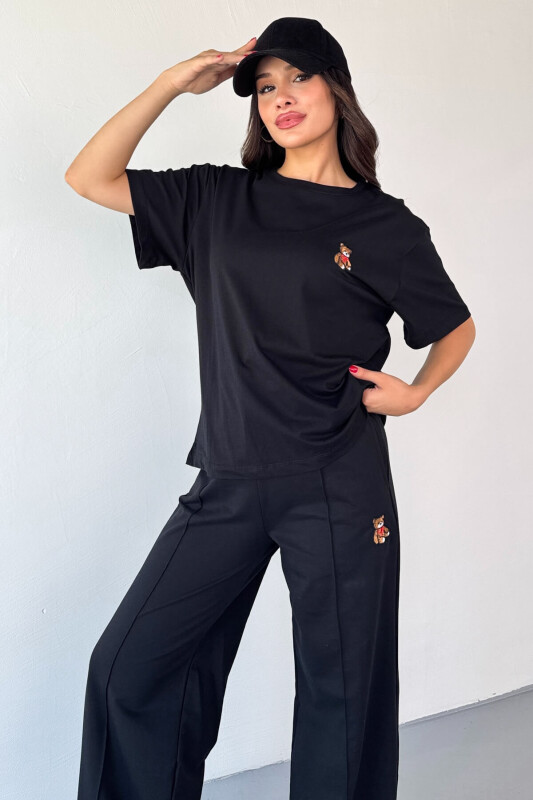 TKM-0053 Siyah Ayıcık Desen İşlemeli Spor Takım - 2