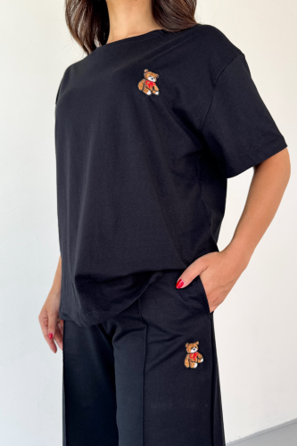 TKM-0053 Siyah Ayıcık Desen İşlemeli Spor Takım - 6