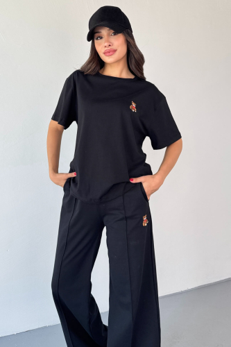 TKM-0053 Siyah Ayıcık Desen İşlemeli Spor Takım - 7