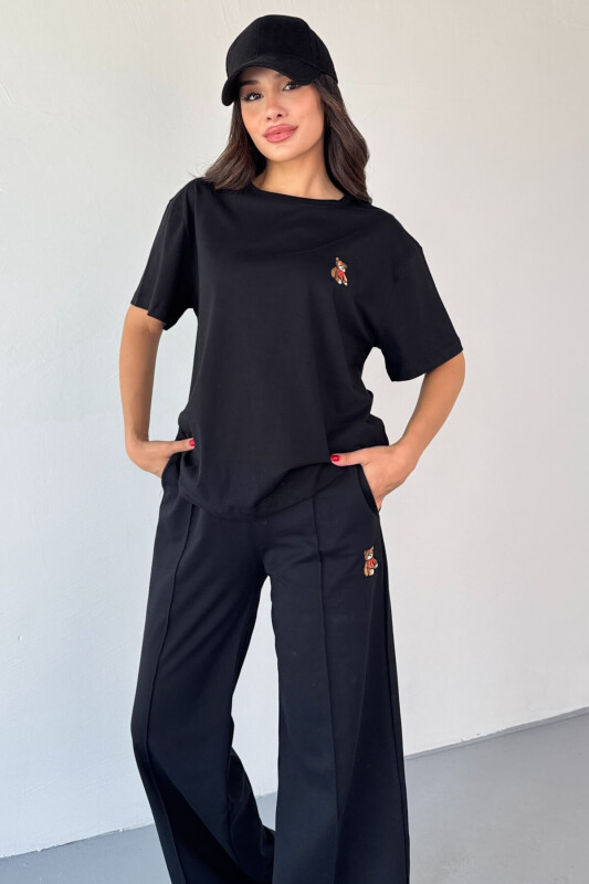 TKM-0053 Siyah Ayıcık Desen İşlemeli Spor Takım - 7