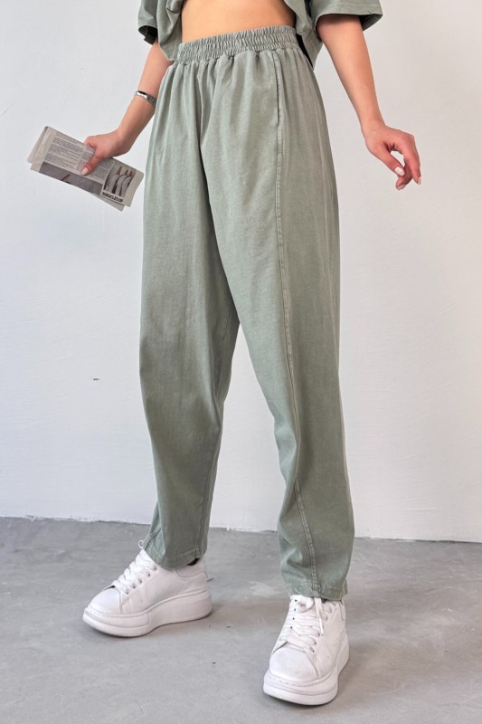 TKM-0057 Mint Yeşili Crop Tişört Şalvar Pantolon İkili Takım
