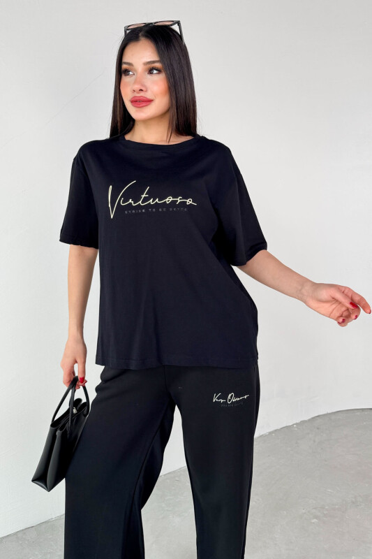 TKM-0061 Siyah Virtuoso Yazı Baskılı Spor Takım - 2