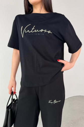 TKM-0061 Siyah Virtuoso Yazı Baskılı Spor Takım - 6