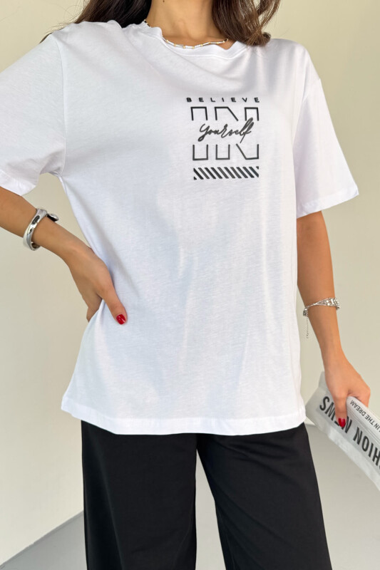 TKM-0066 Siyah Believe In Yourself Yazılı Enjeksiyon Baskılı Tişört Salaş Pantolon İkili Takım - 6