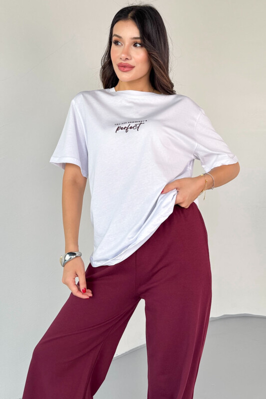 TKM-0067 Bordo Perfect Yazılı Enjeksiyon Baskılı Tişört Salaş Pantolon İkili Takım - 2
