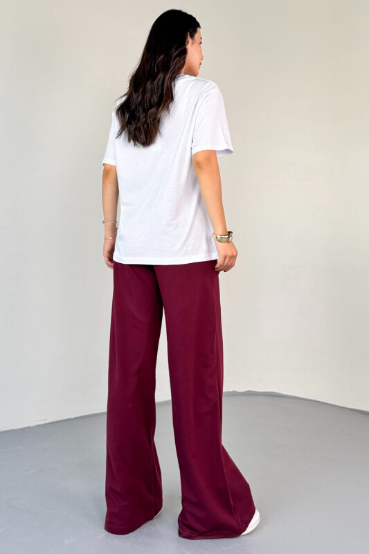 TKM-0067 Bordo Perfect Yazılı Enjeksiyon Baskılı Tişört Salaş Pantolon İkili Takım - 7