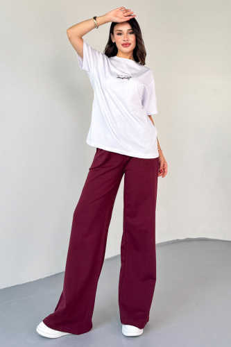 TKM-0067 Bordo Perfect Yazılı Enjeksiyon Baskılı Tişört Salaş Pantolon İkili Takım 