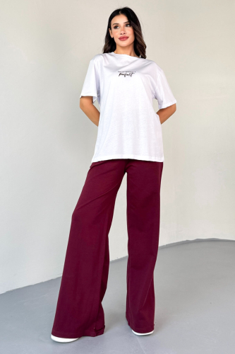 TKM-0067 Bordo Perfect Yazılı Enjeksiyon Baskılı Tişört Salaş Pantolon İkili Takım - 10