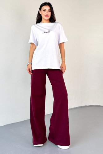 TKM-0067 Bordo Perfect Yazılı Enjeksiyon Baskılı Tişört Salaş Pantolon İkili Takım - 3