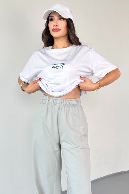 TKM-0067 Gri Perfect Yazılı Enjeksiyon Baskılı Tişört Salaş Pantolon İkili Takım - 3