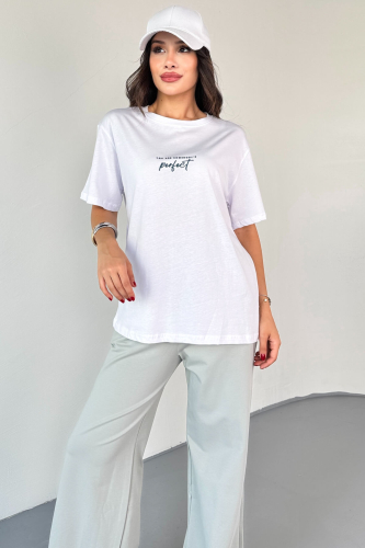 TKM-0067 Gri Perfect Yazılı Enjeksiyon Baskılı Tişört Salaş Pantolon İkili Takım - 2