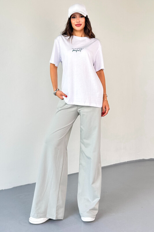 TKM-0067 Gri Perfect Yazılı Enjeksiyon Baskılı Tişört Salaş Pantolon İkili Takım - 5
