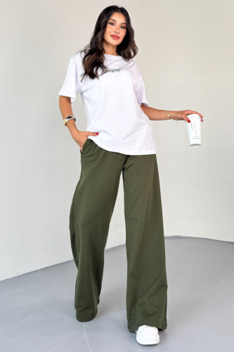 TKM-0067 Haki Perfect Yazılı Enjeksiyon Baskılı Tişört Salaş Pantolon İkili Takım - 1