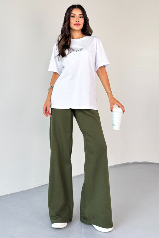 TKM-0067 Haki Perfect Yazılı Enjeksiyon Baskılı Tişört Salaş Pantolon İkili Takım - 3