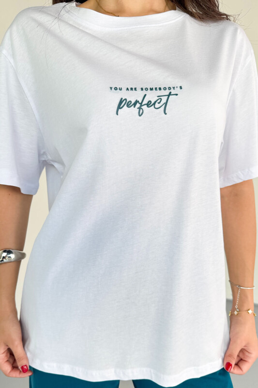 TKM-0067 Petrol Mavisi Perfect Yazılı Enjeksiyon Baskılı Tişört Salaş Pantolon İkili Takım - 9
