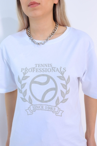 TKM-03260 Boyama Gri Tenis Topu Baskılı Tişört Eşofman İkili Takım - Thumbnail