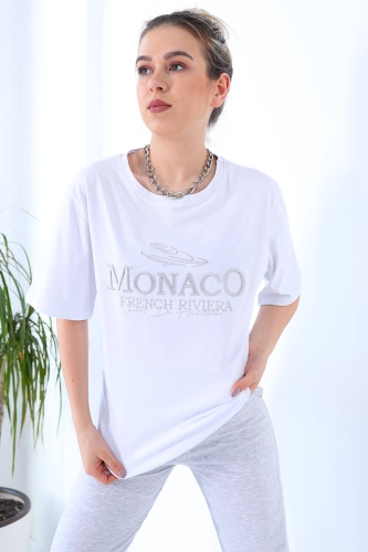 Cappmoda - TKM-03264 Gri Monaco Yazı Nakışlı Tişört Eşofman İkili Takım (1)