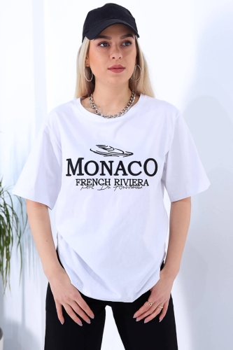 Cappmoda - TKM-03264 Siyah Monaco Yazı Nakışlı Tişört Eşofman İkili Takım (1)
